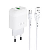 Сетевое зарядное устройство с кабелем Type-C HOCO C72Q Glorious single port (1USB, QC3.0, 3A, 18W). White