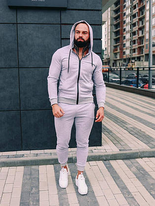 Мужской спортивный костюм весенне-осенний серый, мужские спортивные костюмы для прогулок повседневные M S, Чоловічий, Вшитий, фото 3