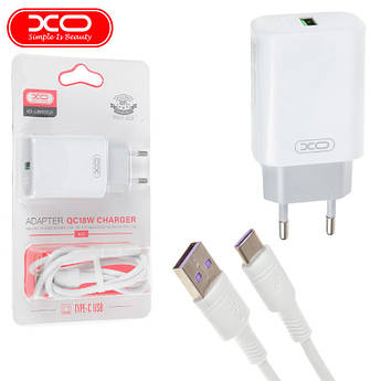 Зарядний пристрій XO 1хUSB зі швидкою зарядкою QC3.0 3A + кабель Type-C L85D White