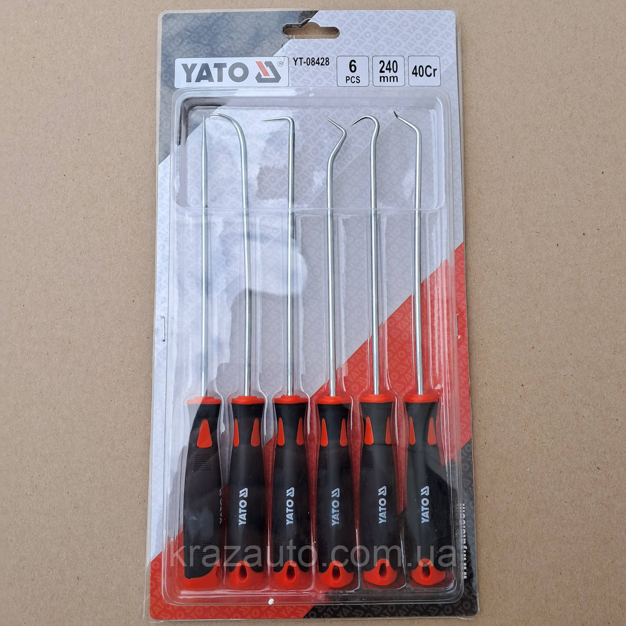 Набір довгих гачків із ручкою YATO і шило l= 240 мм, компл. 6 шт YT-08428, фото 1