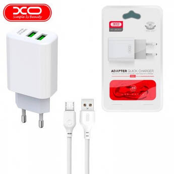 Зарядний пристрій XO 2хUSB 2.4A + кабель Micro L85C White