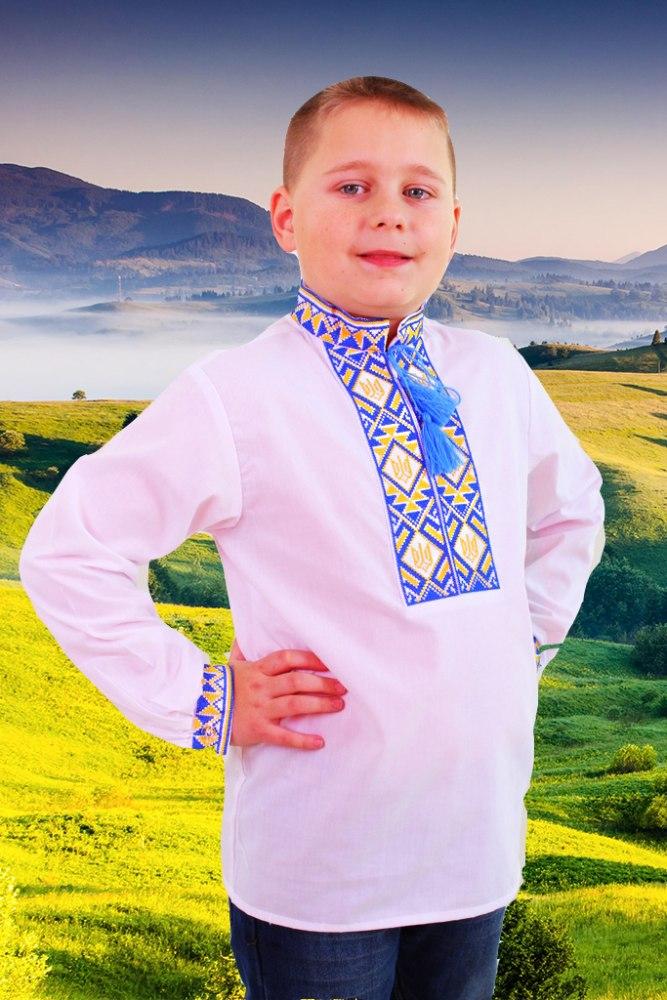 Красива біла вишиванка для хлопчика з червоним українським орнаментом, сорочка для школи школярів святкова