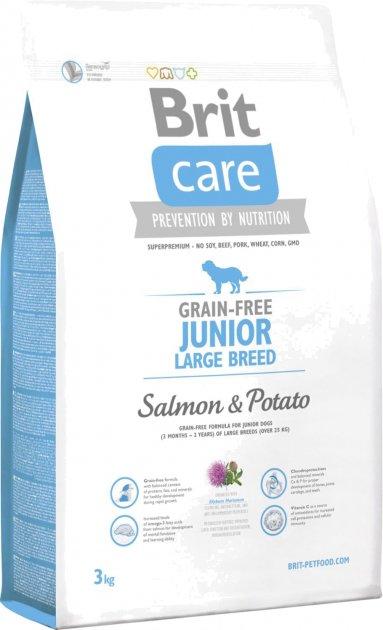 Беззерновий корм для цуценят та молодих порід з лососем Brit Care GF Junior Junior Large Breed Salmon & Potato 3 кг, фото 1