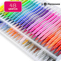 Акварельні маркери для скетчингу з пензлем 48 кольорів — художні двобічні маркери на водній основі.