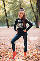 Стильна дитяча футболка для дівчинки з довгим рукавом TIFFOSI Португалія 10030946 Чорний.Хіт!