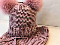 Теплый комплект шапка + шарф для девочки BARBARAS Польша RV334 \ YL Розовый 48-50см ӏ Одежда для девочек .Хит!