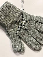 Зимние детские перчатки для девочки с звездой из страз TRESTELLE Италия T19 908S Серый .Хит!