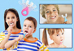 Дитяча U-подібна зубна щітка капа для дітей від 4 до 12 років Силіконова зубна щітка дитяча Блакитний.Хіт!