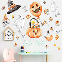 Готовые интерьерные наклейки хэллоуин Halloween декор на стену Набор Череп и кости М 1100х500мм.Топ! .Хит!
