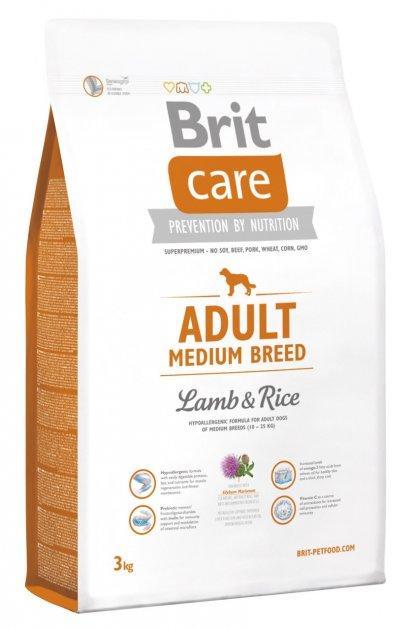 Сухий корм для середніх порід собак з ягням та рисом Brit Care Adult Medium Breed Lamb & Rice 3 кг