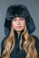 Зимняя детская шапка из натурального меха с блеском жемчуга для девочки Украина Xb-116.Топ! 48-50, Темно-синий