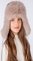 Зимняя детская шапка из натурального меха с блеском жемчуга для девочки Украина Xb-116.Топ! 46-48 см., Бежевый