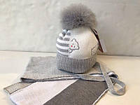 Красивый детский комплект шапка + шарф для мальчика BARBARAS Польша WV56 / LE Синий ӏ Одежда для мальчиков