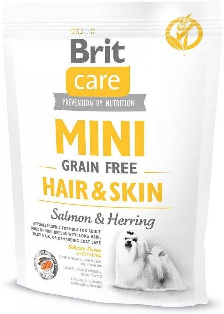 Сухий корм для собак малих порід з чуткою шерстю та шкіри з лососем Brit Care Mini GF Hair & Skin 400 г