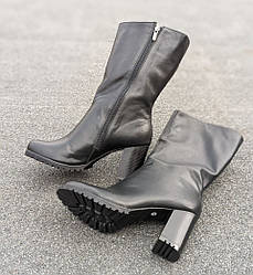 STTOPA демі. Висота 25 см. Розмір 42-28 см. Чоботи великих розмірів шкіряні. Каблук 8,5 см. 247-3643-85 Чорні