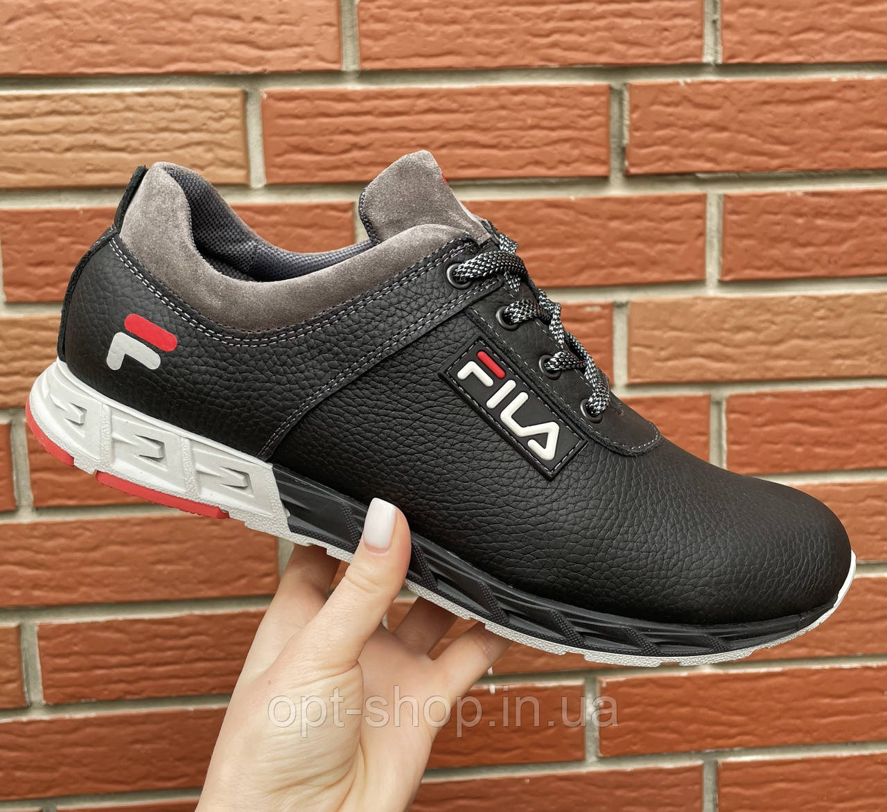 Кросівки чоловічі шкіряні чорні сірі як Fila 42 розмір, чоловічі кросівки шкіряні від виробника
