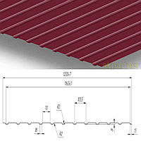 Профнастил С-10 0.45 мм с матовым покрытием Ral 3005 мат (красное вино)