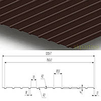 Профнастил С-10 0.45 мм с матовым покрытием Ral 8019 мат (темный шоколад)