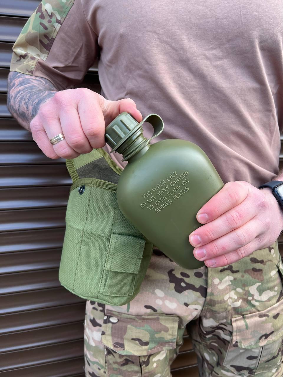Купить Фляга военная пластиковая 1 л олива Фляга тактическая с котелком ...