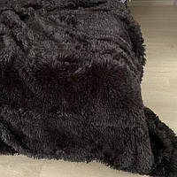 Плед травка 210 х 230 см покривало з довгим ворсом пухнастий хутряний плед на диван євро розмір колір Чорний