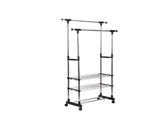 Вішалка-стійка Triple Stand Hanger TS-0104 подвійна телескопічна для одягу та взуття