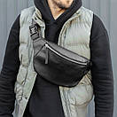 Сумка-бананка Profi з гладкої якісної чорної екошкіри flotar для молоді поясна сумка, фото 3