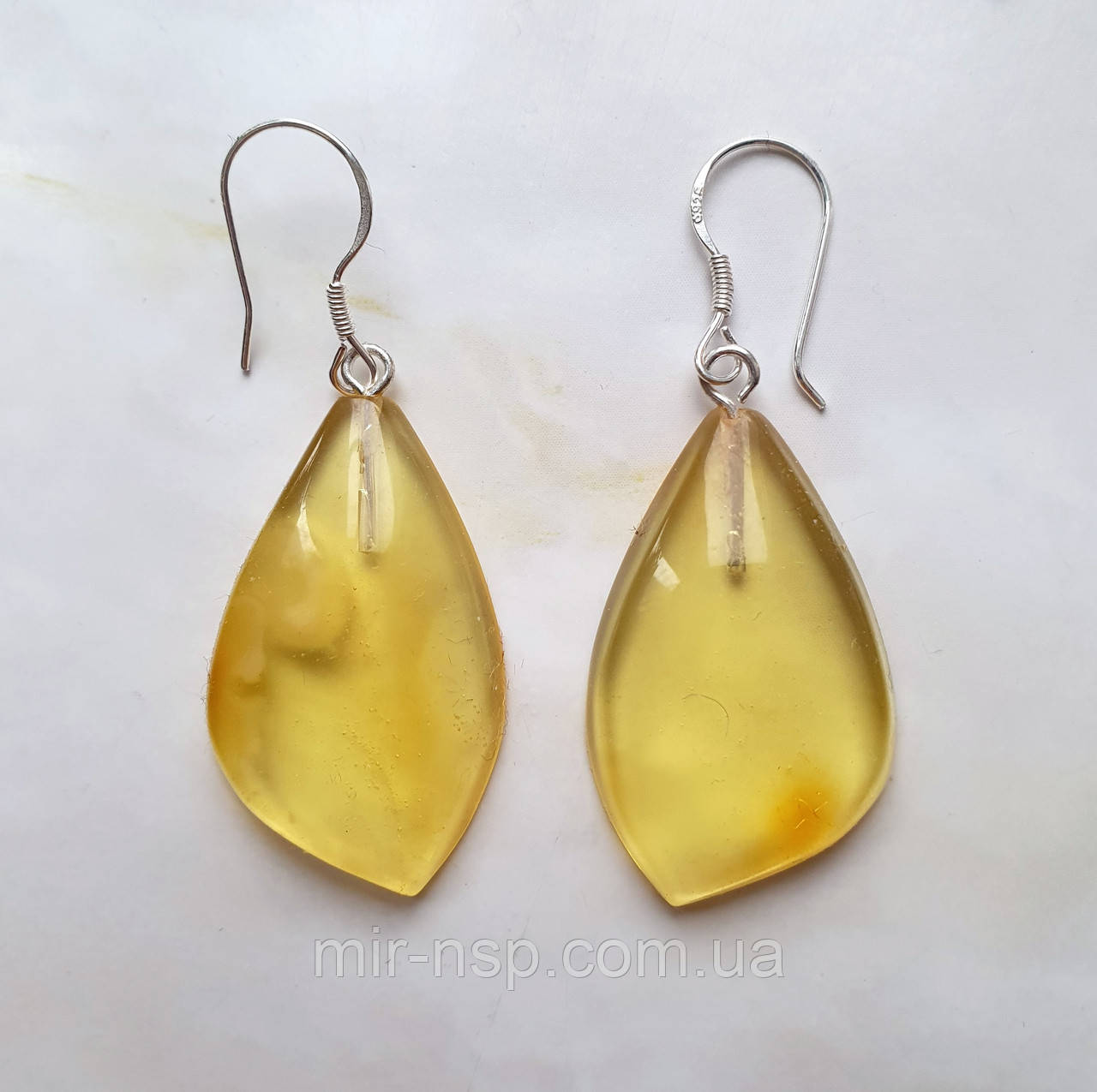 Сережки 100% натуральний цілісний природний бурштин 3,4 швензи срібло, фото 1