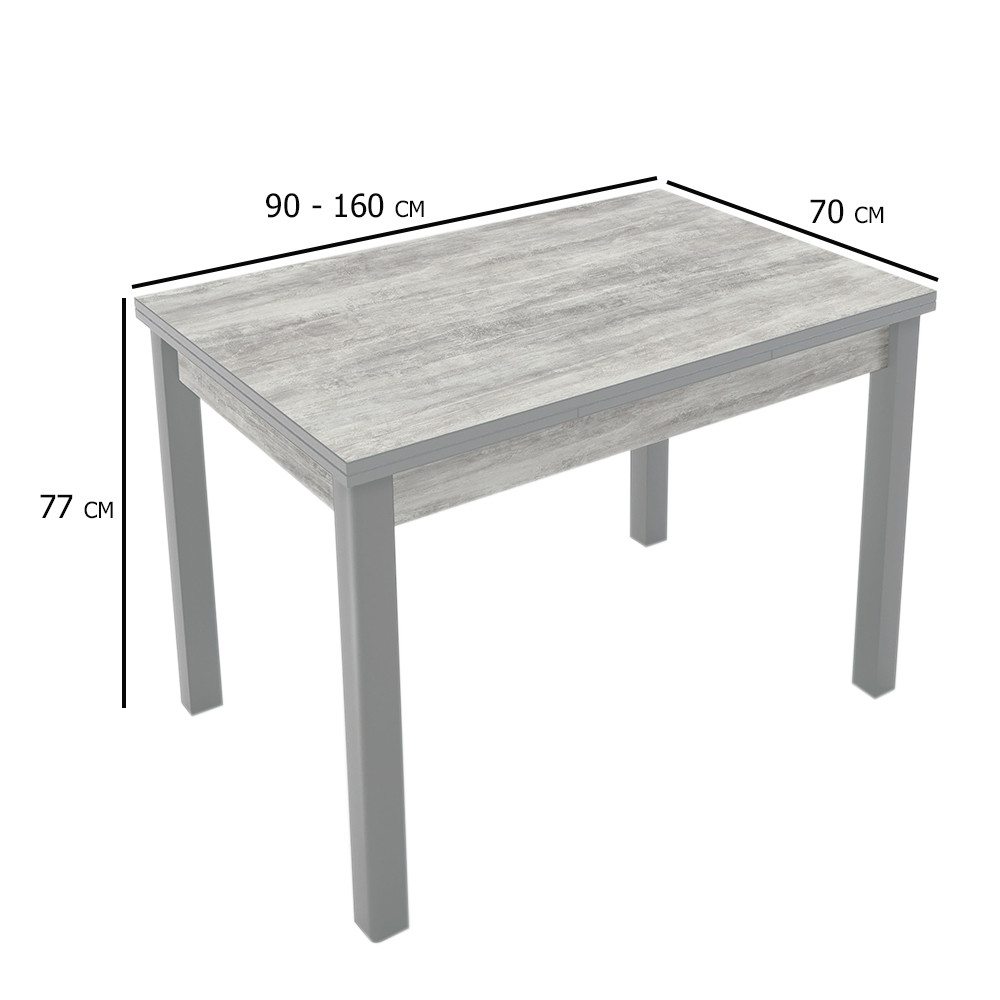 Компактний розкладний стіл урбан лайт Марсель 90-160х70 см на сірих дерев'яних ніжках для невеликої кухні