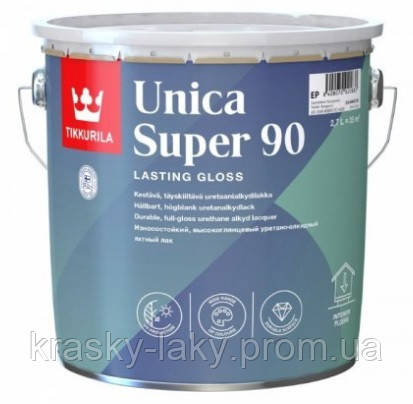 Лак Unica Super 90 Tikkurila для дерева глянцевий Уніка Супер 2,7 л