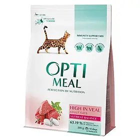 Сухий корм для дорослих котів Optimeal Adult Cat High in Veal 200 г (телятина)