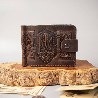 Затискачі для купюр шкіряні з монетницею і застібкою з тисненням Mini- Plus