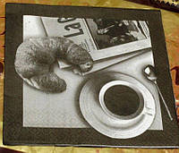 Салфетка для декупажа или сервировки стола "Чай с круассаном". 33х33