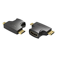 Видео переходник Vention Mini Micro HDMI к HDMI 2 в 1 1080P/60Hz (Mini HDMI и Micro HDMI к HDMI) Черный AGFB0