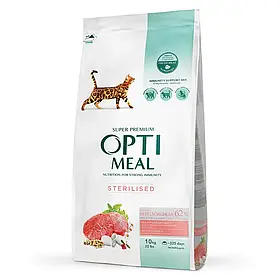 Сухий корм для стерилізованих котів Optimeal з високим вмістом яловичини 10 кг (яловичина та сорго)