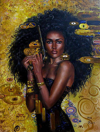 Картина Африканка на золотому тлі 2020 рік, художник Н.Масалітіна, фото 1