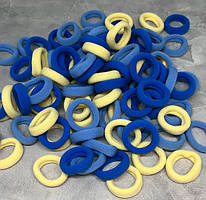Гумки для волосся 2,7 см, колір-жовтий-голубий-синій, упаковка 30 шт