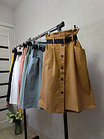 Трендовая женская модная коттоновая юбка миди р. 44 бежевый