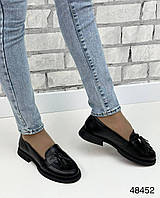 Жіночі натуральні шкіряні туфлі, лофери чорного кольору, шкіряні жіночі туфлі