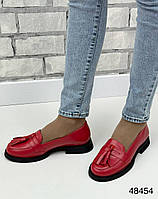 Жіночі натуральні шкіряні туфлі, лофери червоного кольору, шкіряні жіночі туфлі