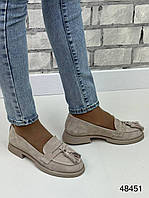 Жіночі натуральні замшеві туфлі, лофери бежевого кольору, замшеві жіночі туфлі