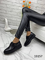 Жіночі натуральні шкіряні туфлі чорного кольору, шкіряні жіночі туфлі на танкетці