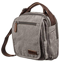 Универсальная текстильная мужская сумка на два отделения Vintage 20198 серая компактная сумочка 27х23,5х8 см
