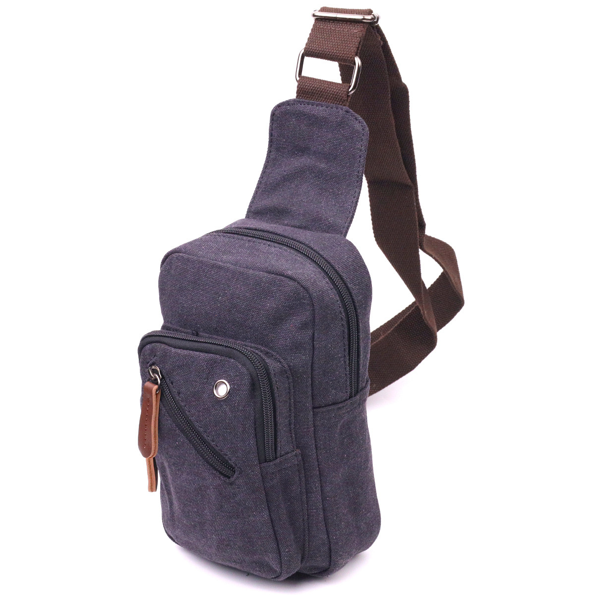 Мужская небольшая сумка через плечо из плотного текстиля 21229 Vintage черная текстильная сумка-слинг - фото 1 - id-p1815230830