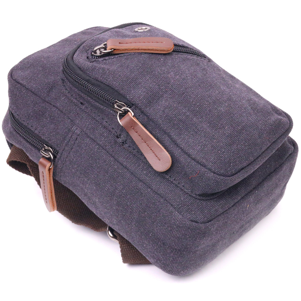 Мужская небольшая сумка через плечо из плотного текстиля 21229 Vintage черная текстильная сумка-слинг - фото 3 - id-p1815230830