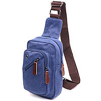 Компактная сумка через плечо из плотного текстиля 21232 Vintage синяя сумка-слинг текстильная
