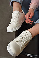 Кроссовки женские белого цвета на шнуровке эко-кожа