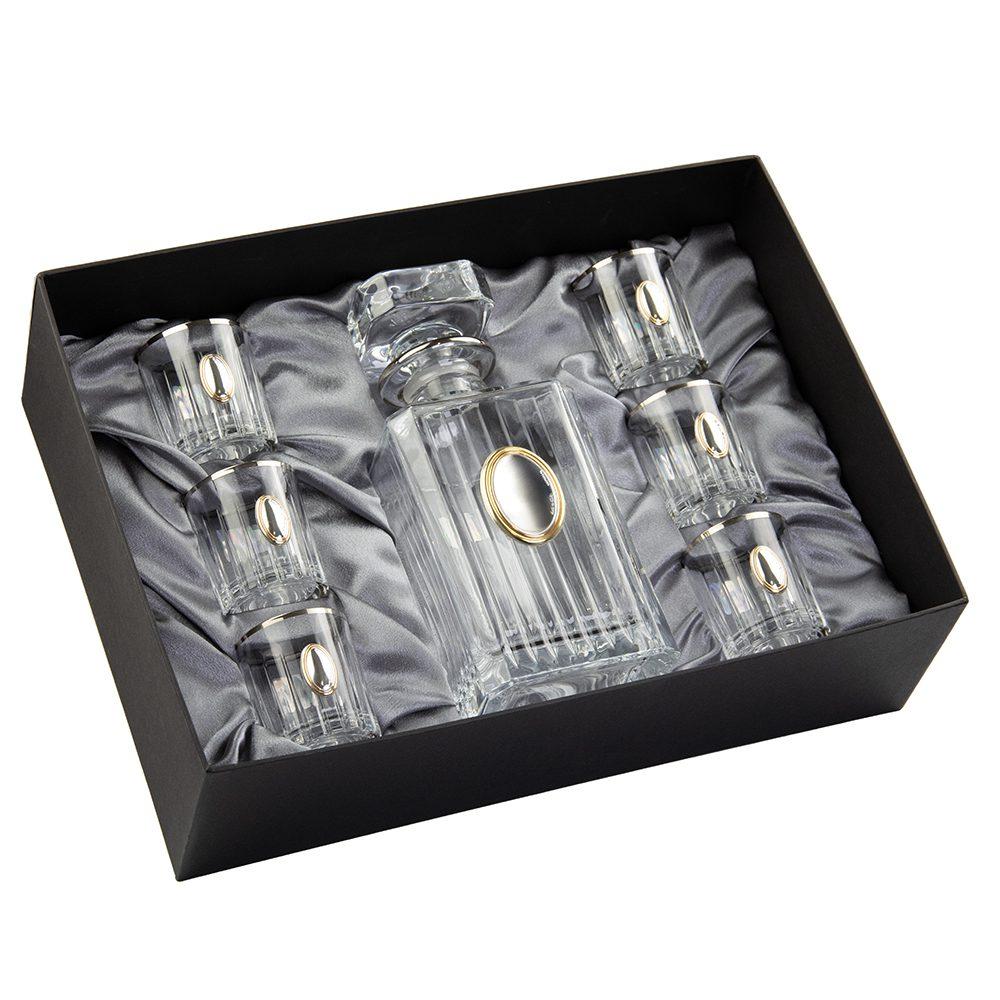 Набір кришталю Графін та 6 чарок з овальними накладками золото Гранд Презент GPBCR77OPL, фото 1