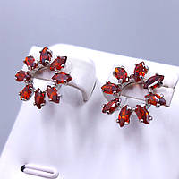 Сережки-гвоздики XР. Родій. Камені: бордовий циркон. Діаметр: 15 мм