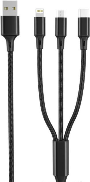 Кабель USB універсальний 3в1 XO NB173 USB - Lightning + MicroUSB + Type-C 1.2М Чорний