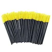Щеточки нейлоновые для расчесывания ресниц и бровей, желтые с черной ручкой, 50 шт